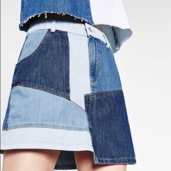 zara patchwork denim skirt